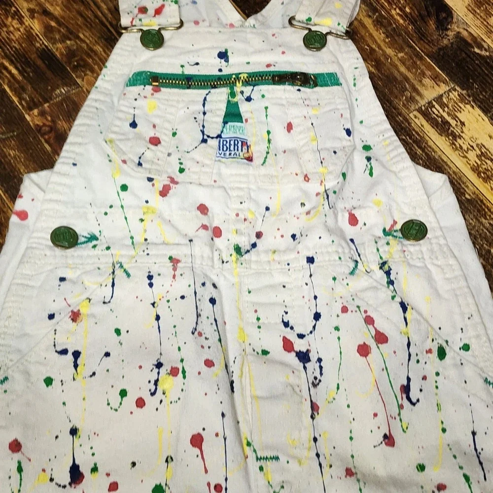 Vintage 80s-90s Liberty White Denim Overalls w Paint Splatters Sz 5 USA RARE!